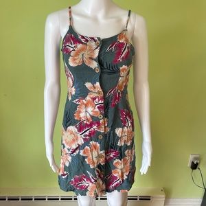 ROXY GREEN ORANGE HIBISCUS FLOWER GRAPHIC PRINT DRESS SIZE SMALL GORGEOUS